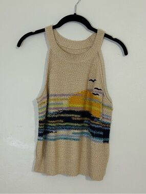 Pilcro Beige Knit Tank with Sunset Design from Anthropology